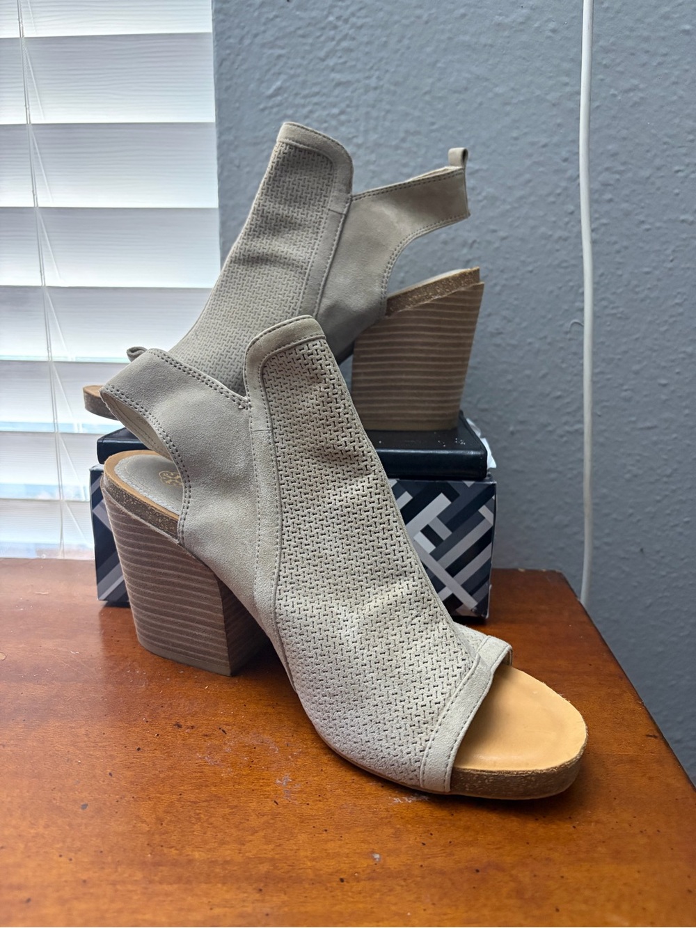 Isola Perforated Suede Pep Toe, Block Heel Sandals